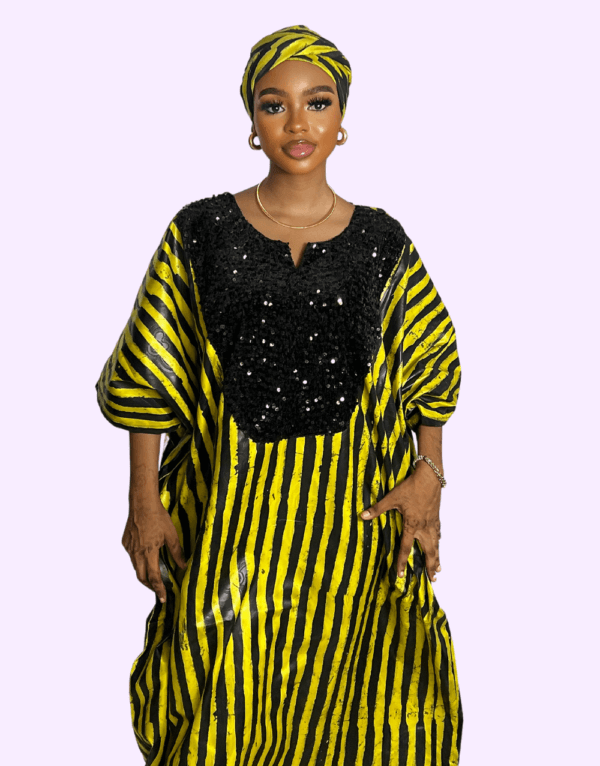 Stripe Ankara Glittery Embroidery